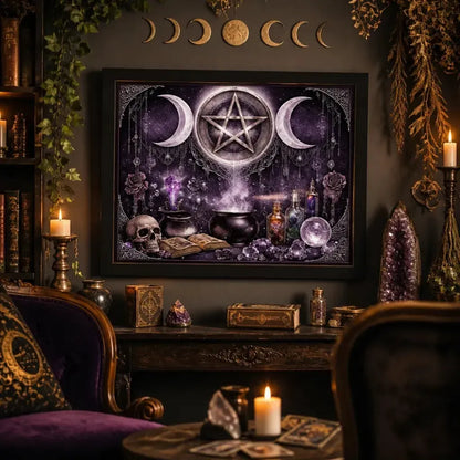 Black Framed Triple Moon Witchy Wall Art - Wiccan Canvas Print for Gothic Spiritual Decor_mockup_1.webp