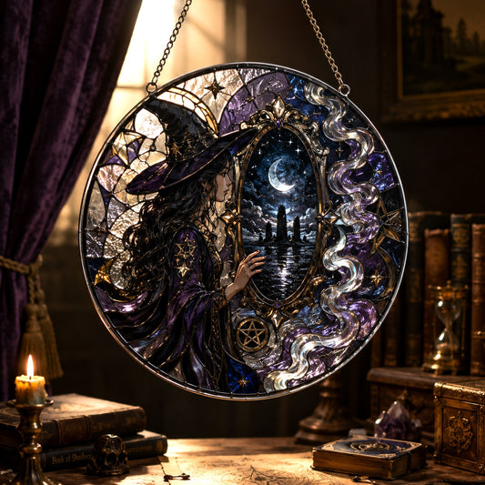 Black Mirror Witch Moon Realm Glass Suncatcher - window display