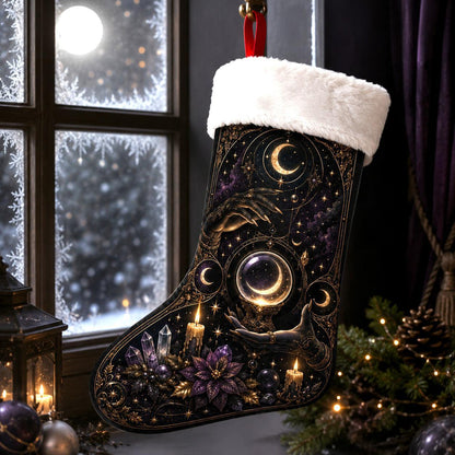 Black Moon Orb Christmas Stocking Occult Gold Yule Altar Decor