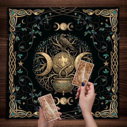 Triple goddess raven moon altar cloth black Celtic knotwork – Pagan Hecate dark ritual mat