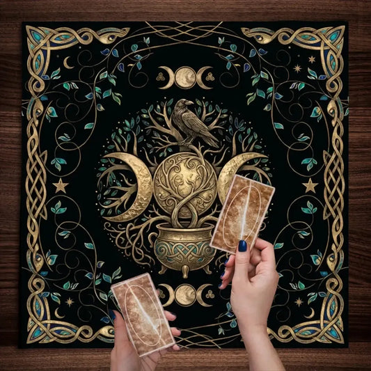 Triple goddess raven moon altar cloth black Celtic knotwork – Pagan Hecate dark ritual mat
