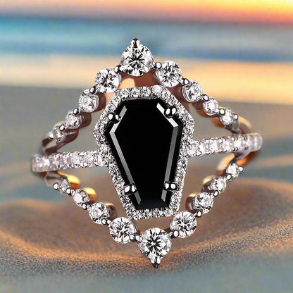 Black Onyx Gemstone Coffin Witch Ring Gothic Jewelry-MoonChildWorld