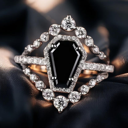 Black Onyx Gemstone Coffin Witch Ring Gothic Jewelry-MoonChildWorld