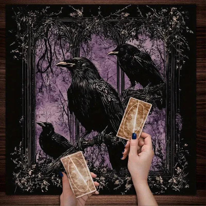 Black Raven Gothic Crow Tarot Table Cloth Witchy Altar Cloth for Reading Divination-MoonChildWorld