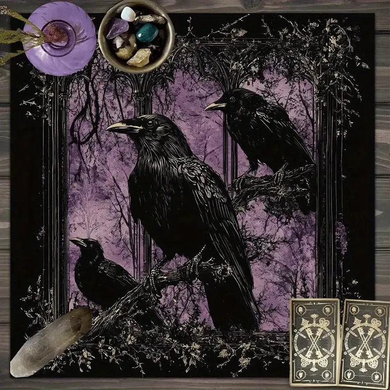 Black Raven Gothic Crow Tarot Table Cloth Witchy Altar Cloth for Reading Divination-MoonChildWorld