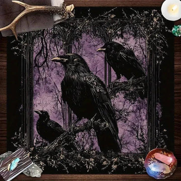 Black Raven Gothic Crow Tarot Table Cloth Witchy Altar Cloth for Reading Divination-MoonChildWorld