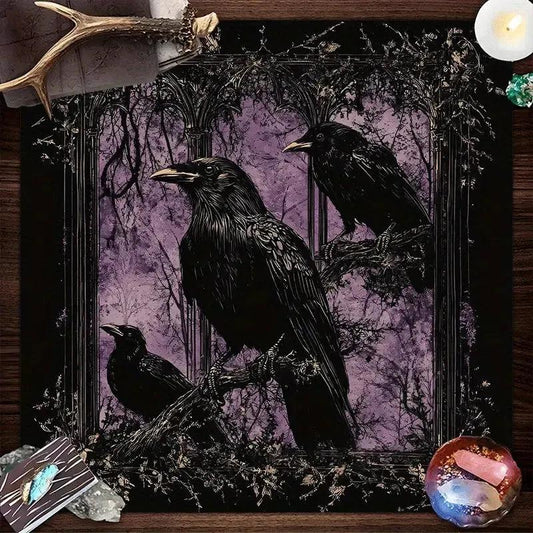 Black Raven Gothic Crow Tarot Table Cloth Witchy Altar Cloth for Reading Divination-MoonChildWorld