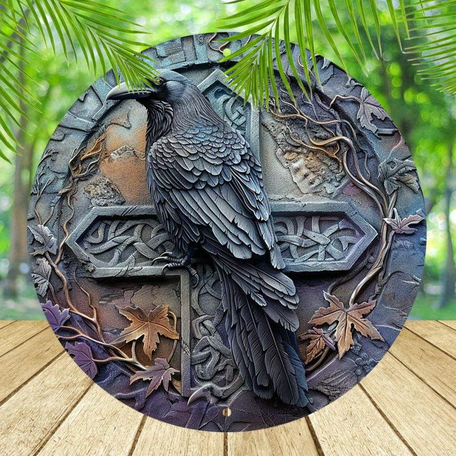 Black Raven Metal Sign Dark Crow Gothic Metal Sign-MoonChildWorld