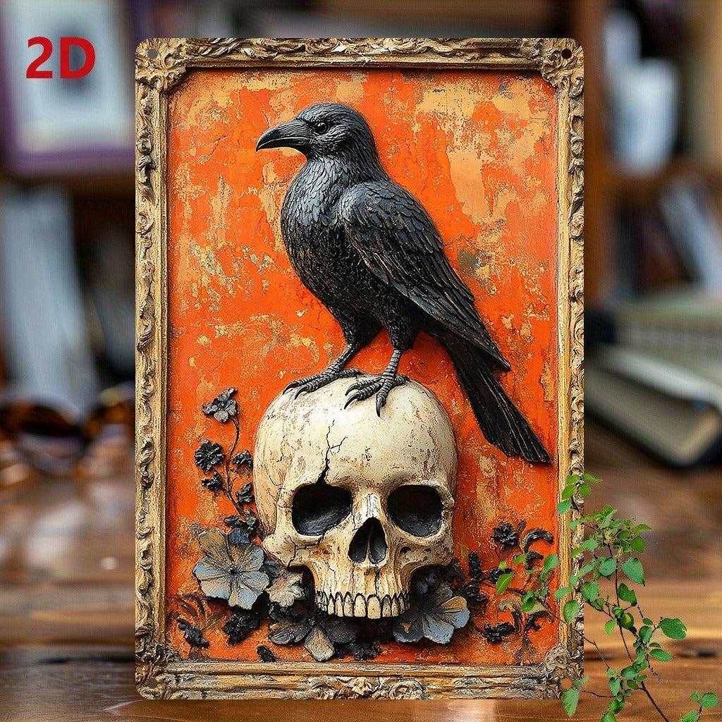 Black Raven Metal Sign Gothic Crow Wall Art Spooky Halloween Welcome Sign-MoonChildWorld