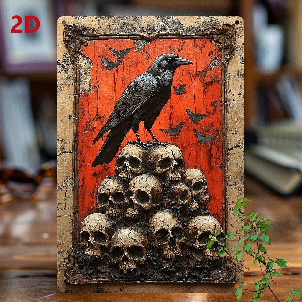 Black Raven Metal Sign Gothic Crow Wall Art Spooky Halloween Welcome Sign-MoonChildWorld