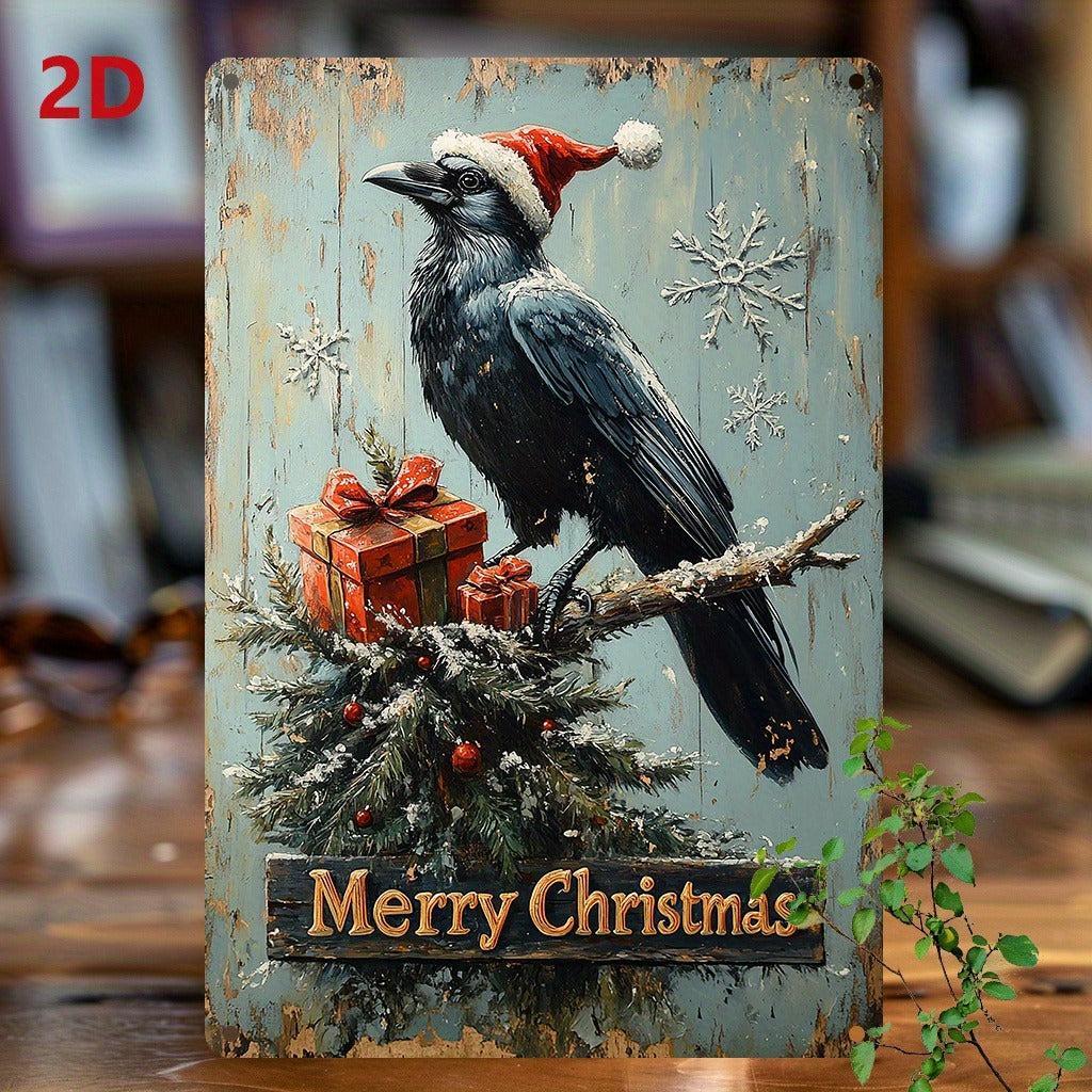 Black Raven Metal Sign Gothic Crow Wall Art Spooky Halloween Welcome Sign-MoonChildWorld