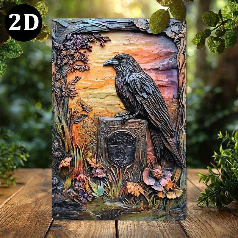 Black Raven Metal Sign Gothic Crow Wall Art Spooky Halloween Welcome Sign-MoonChildWorld