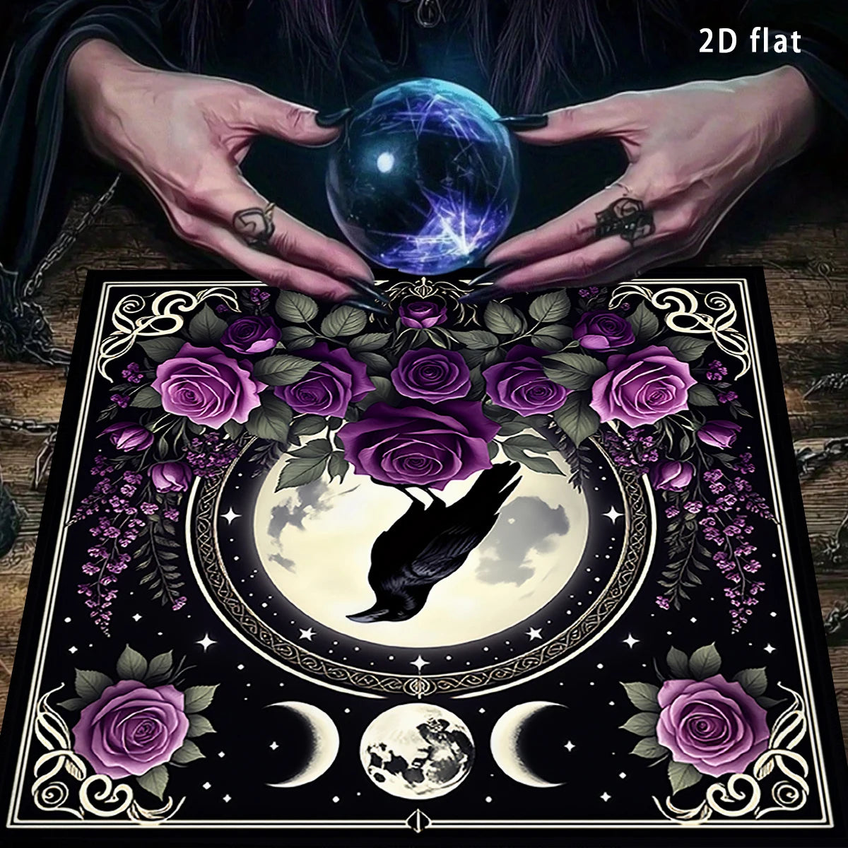 Black Raven Moon Phase Tarot Altar Cloth-MoonChildWorld