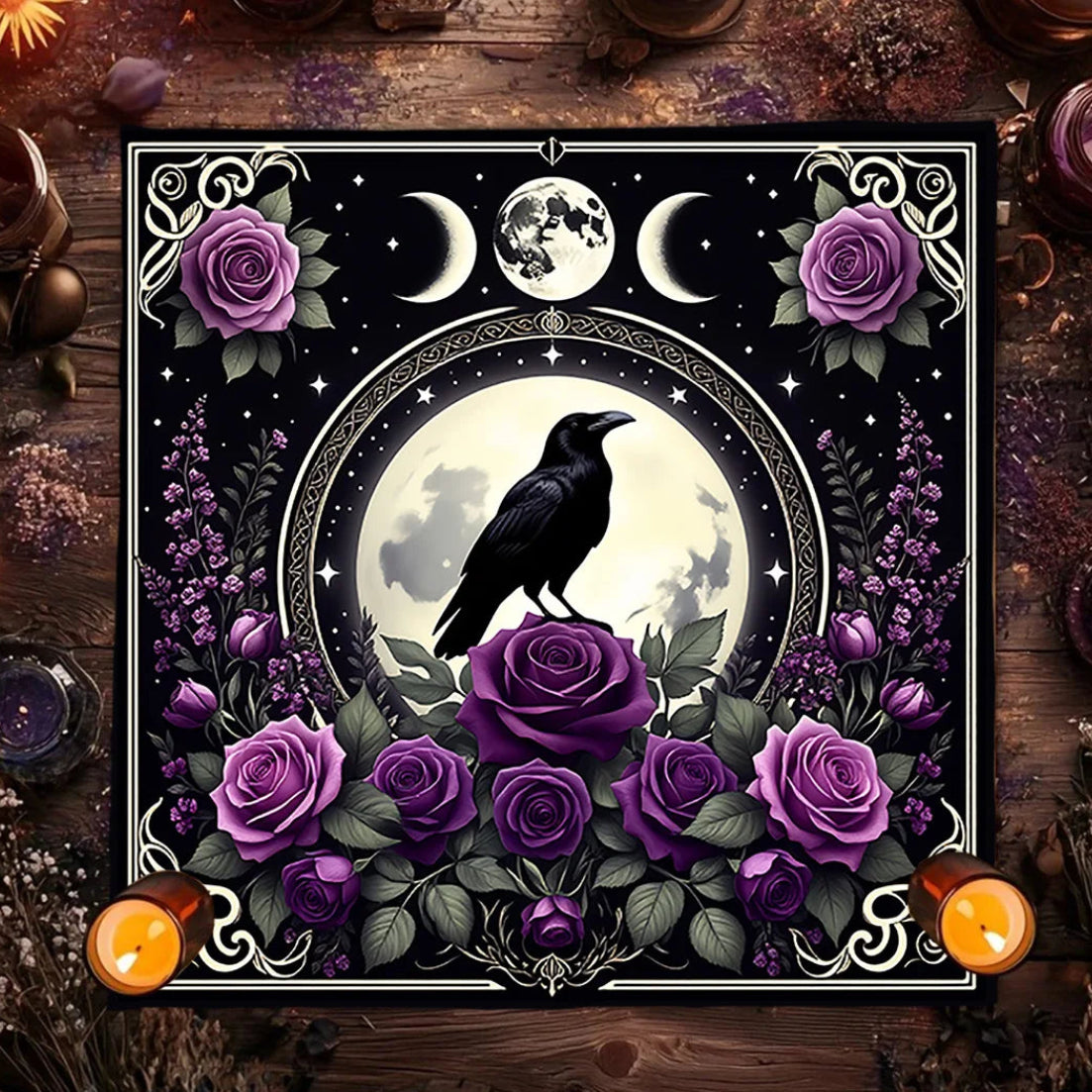 Black Raven Moon Phase Tarot Altar Cloth-MoonChildWorld