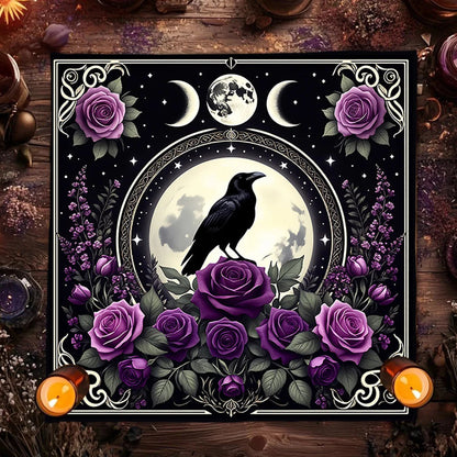 Black Raven Moon Phase Tarot Altar Cloth-MoonChildWorld