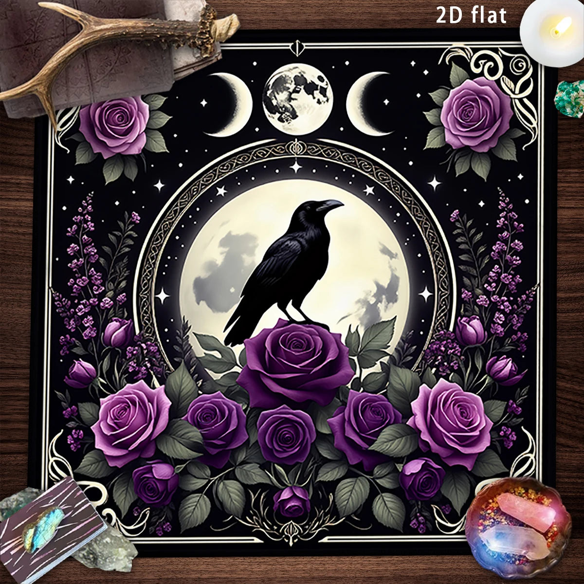 Black Raven Moon Phase Tarot Altar Cloth-MoonChildWorld
