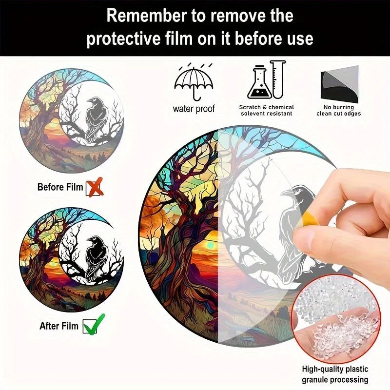 Black Raven Suncatcher Dark Crow Witchy Acrylic Round Sign Gothic Home Decor-MoonChildWorld