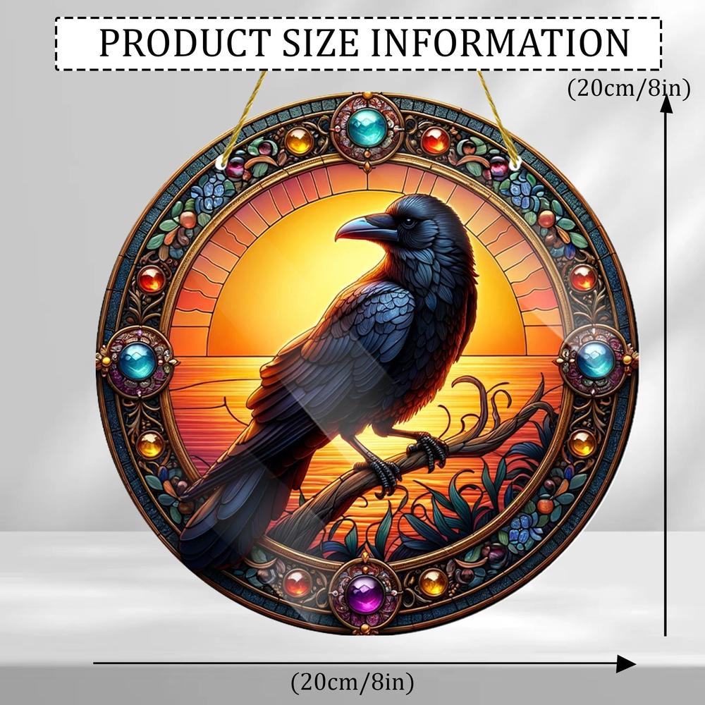 Black Raven Suncatcher Dark Crow Witchy Acrylic Round Sign Gothic Home Decor-MoonChildWorld