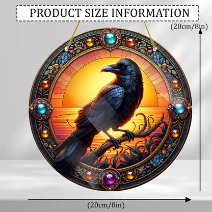 Black Raven Suncatcher Dark Crow Witchy Acrylic Round Sign Gothic Home Decor-MoonChildWorld