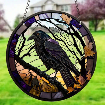 Black Raven Suncatcher Gothic Crow Halloween Acrylic Round Sign-MoonChildWorld