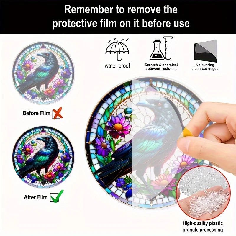 Black Raven Suncatcher Witch Crow Acrylic Round Sign Witchy Decor-MoonChildWorld