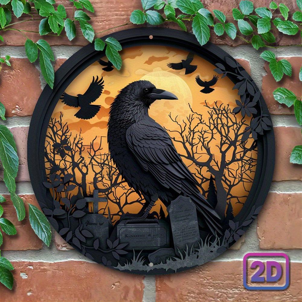 Black Raven & Tombstone Gothic Crow Wall Sign Gothic Metal Sign Halloween Decor-MoonChildWorld