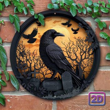 Black Raven & Tombstone Gothic Crow Wall Sign Gothic Metal Sign Halloween Decor-MoonChildWorld
