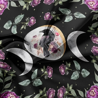 Black Raven Triple Moon Duvet Cover Set Witchy Crow Bedding Set Wiccan Home Decor-MoonChildWorld