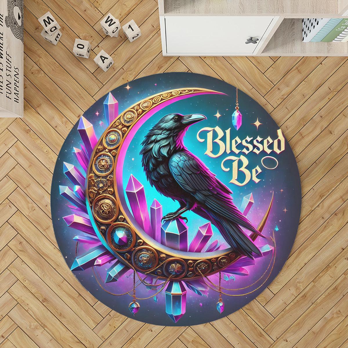Black Raven Wicca Round Rug Gothic Crow Carpet for Witchy Home Decor-MoonChildWorld