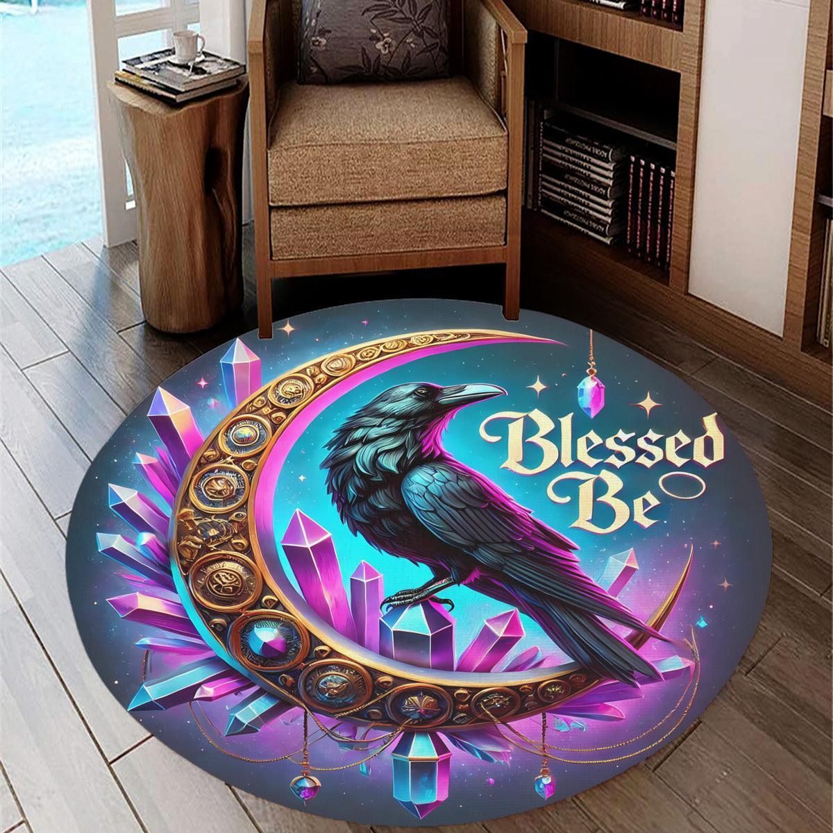Black Raven Wicca Round Rug Gothic Crow Carpet for Witchy Home Decor-MoonChildWorld
