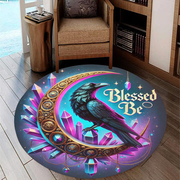 Black Raven Wicca Round Rug Gothic Crow Carpet for Witchy Home Decor-MoonChildWorld