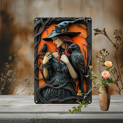 Black Raven Witch Metal Sign Halloween Wall Sign Witchy Home Decor-MoonChildWorld
