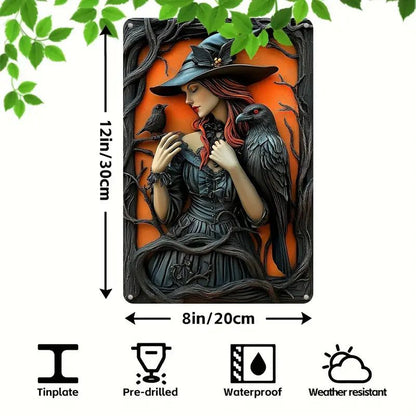 Black Raven Witch Metal Sign Halloween Wall Sign Witchy Home Decor-MoonChildWorld