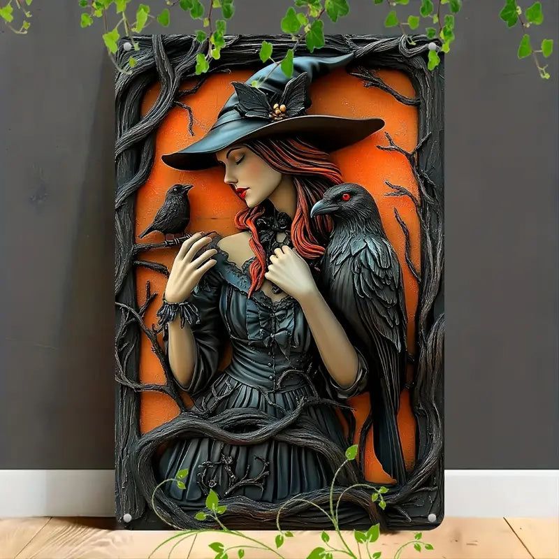 Black Raven Witch Metal Sign Halloween Wall Sign Witchy Home Decor-MoonChildWorld