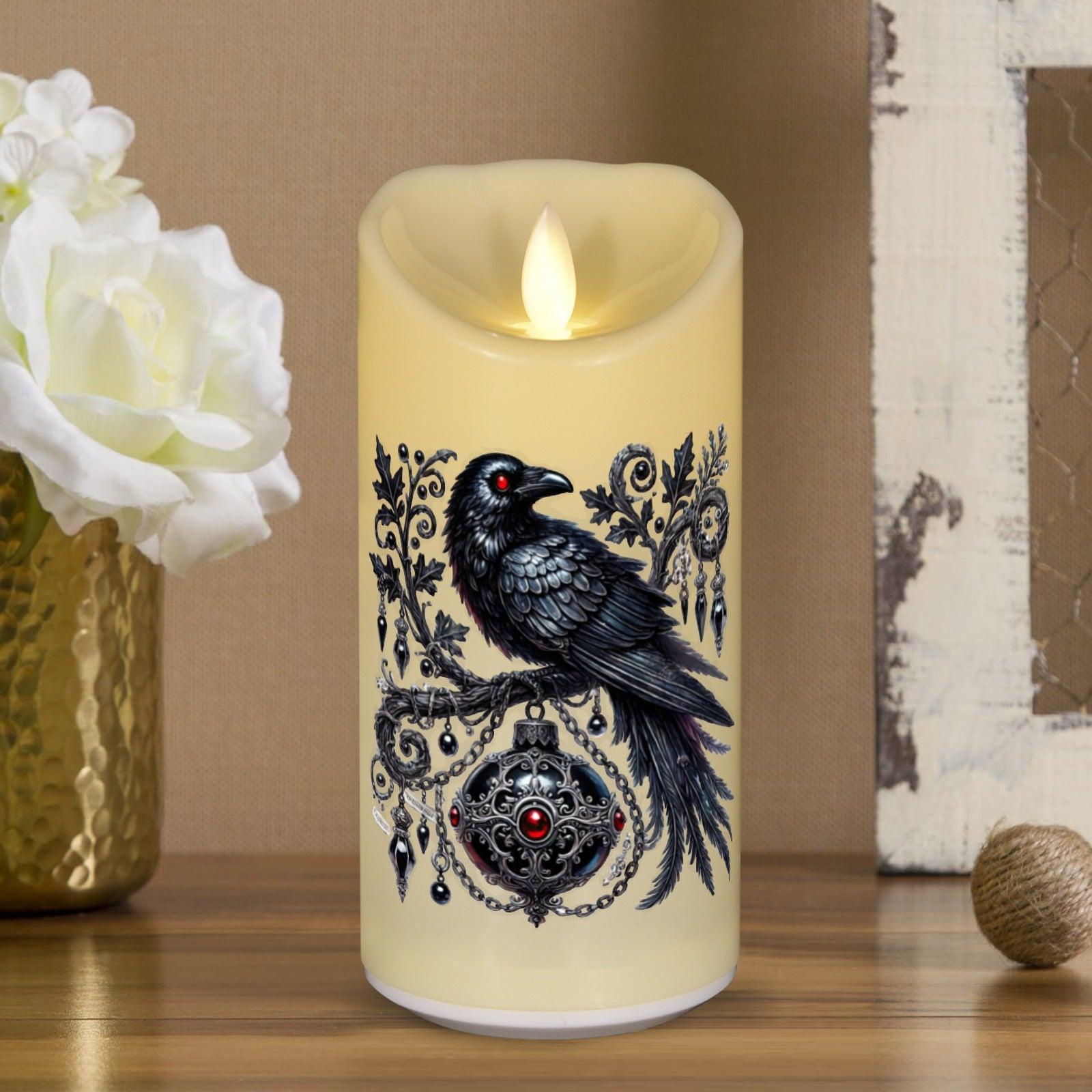 Black Raven Witchy Crow Gothic Christmas Flameless LED Candle-MoonChildWorld