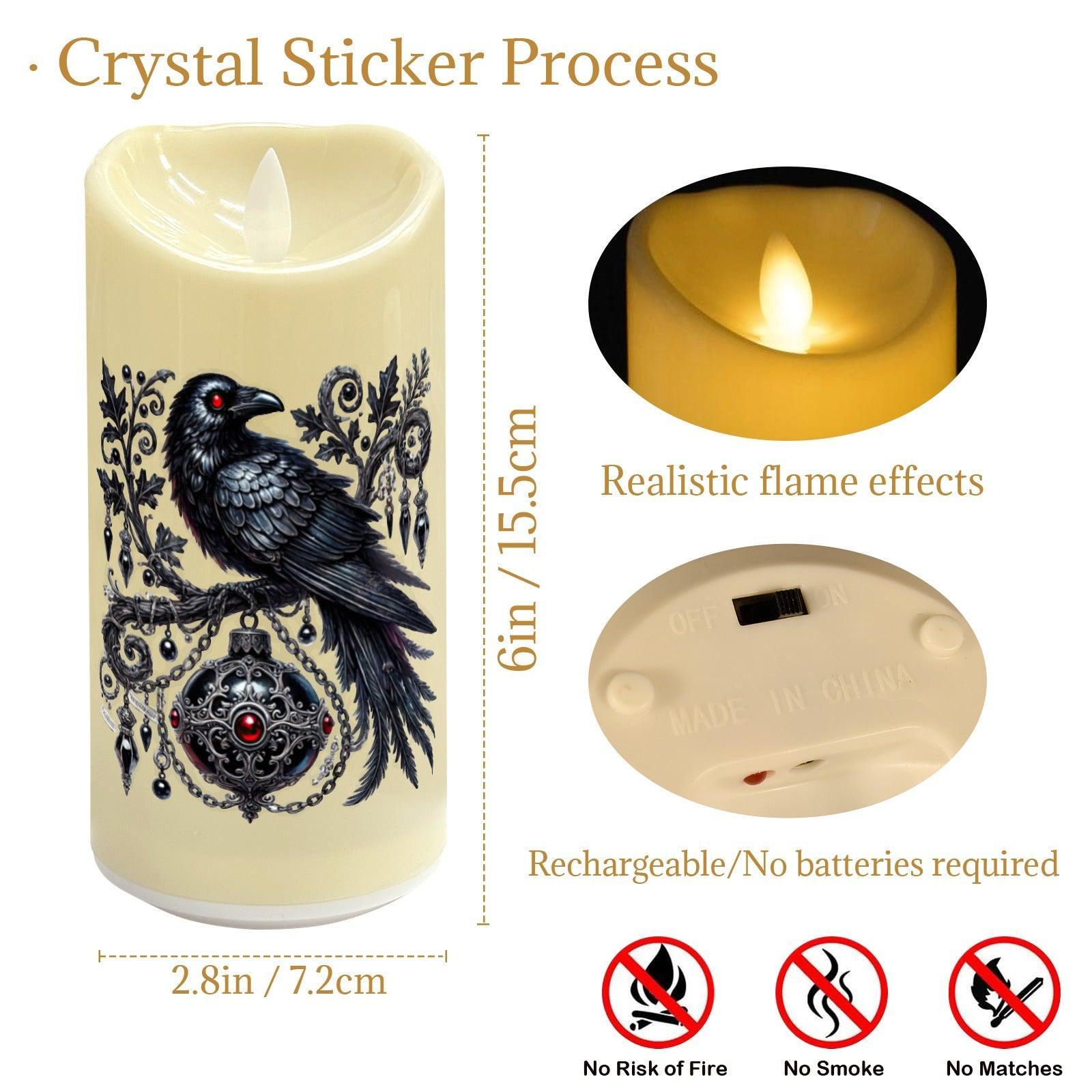 Black Raven Witchy Crow Gothic Christmas Flameless LED Candle-MoonChildWorld