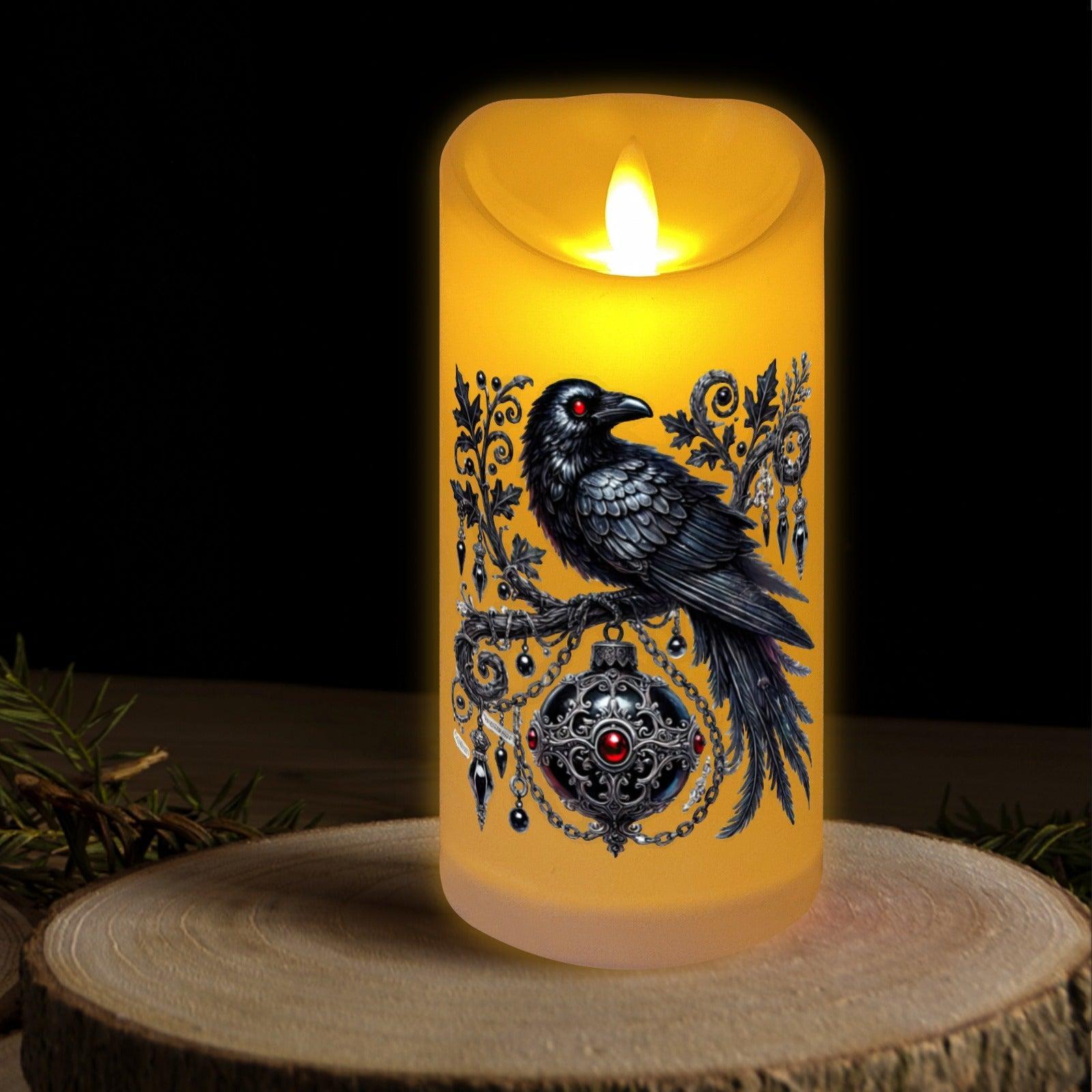 Black Raven Witchy Crow Gothic Christmas Flameless LED Candle-MoonChildWorld