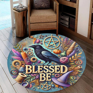 Black Raven Witchy Round Rug Gothic Crow Carpet-MoonChildWorld