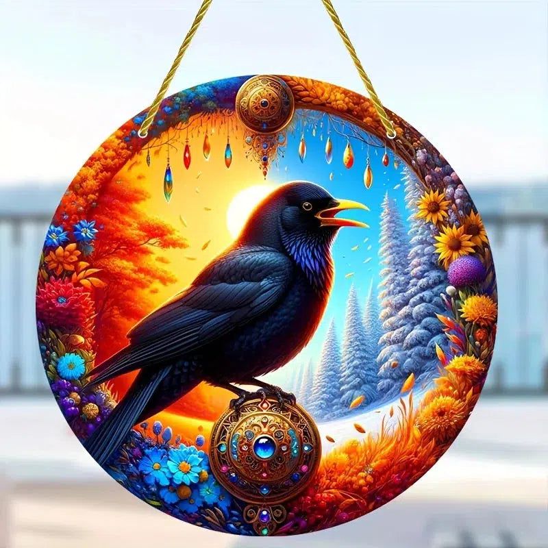 Black Raven Witchy Suncatcher Dark Crow Acrylic Sign-MoonChildWorld