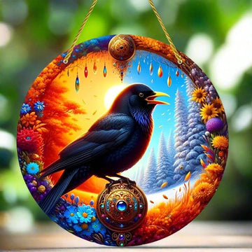 Black Raven Witchy Suncatcher Dark Crow Acrylic Sign-MoonChildWorld