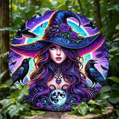 Black Ravens and Witch Wall Art Witchy Metal Sign for Gothic Christmas Decorations-MoonChildWorld