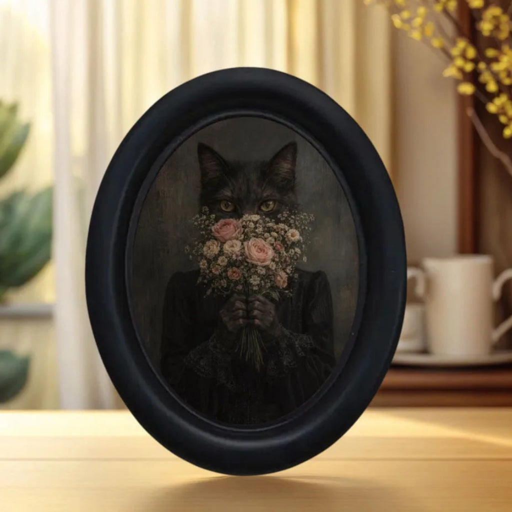Black Robe Bouquet Black Cat Photo Frame Wall Decoration – front view