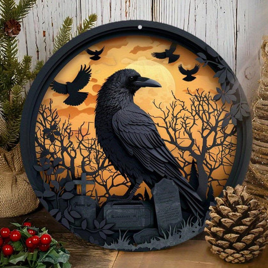 Black Raven & Tombstone Gothic Crow Wall Sign Gothic Metal Sign Halloween Decor-MoonChildWorld
