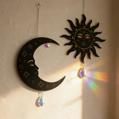 Black celestial star pattern suncatcher – witchy wall hanging for Pagan home altar decor