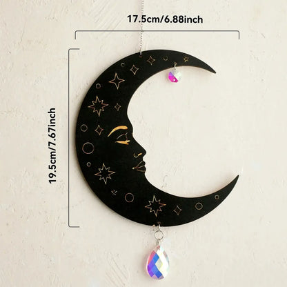 Sun Moon face black wall hanging ornament – dark aesthetic Pagan altar decor