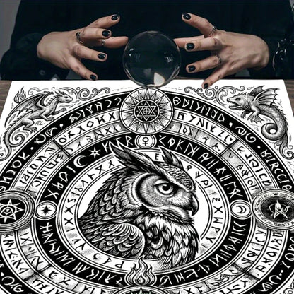 Black White Owl Rune Circle Tarot Altar Cloth-MoonChildWorld