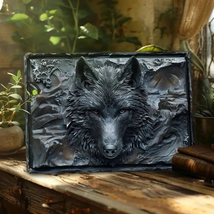 Black Wolf Wall Art Plaque Gothic Wolf Metal Sign Spirit Animal