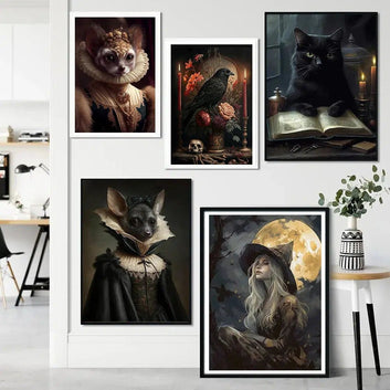 Black cat Raven Halloween Poster Dark Witch Gothic Canvas-MoonChildWorld