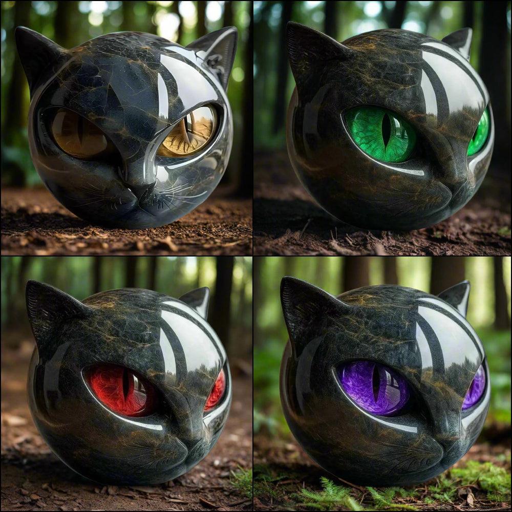 Amber Eyes Marble Black Cat Sculpture Hand-carved Healing Stone Cat Ornament Witchy Home Decor-MoonChildWorld