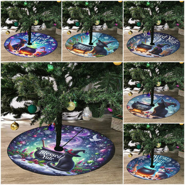 Witchy Cat Christmas Tree Skirt Black Cat Gothic Christmas Tree Skirt-MoonChildWorld